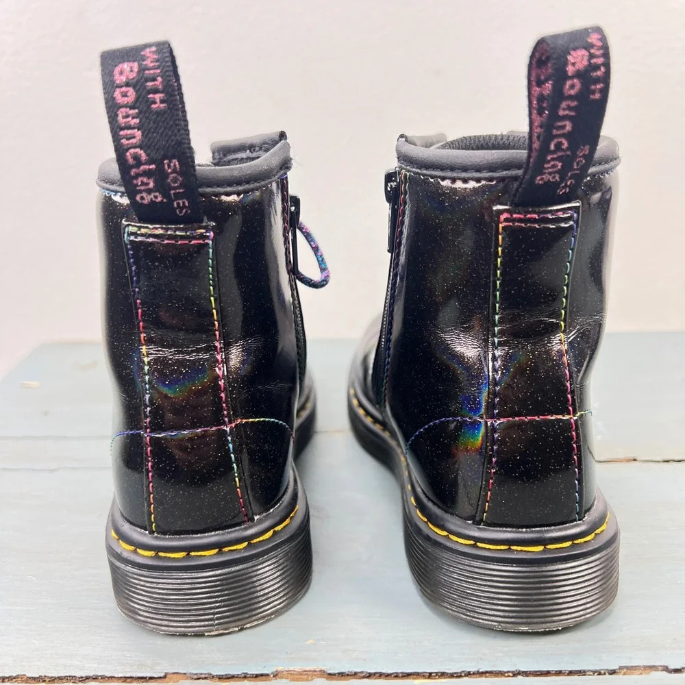 Dr. Martens 1460 T Kids Black Cosmic Glitter Rainbow Boots Size 10 US 9 UK